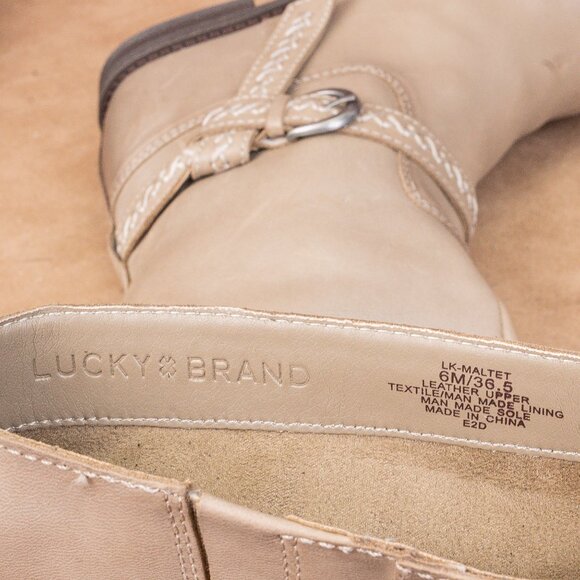 Lucky Brand Women Maltet Taupe Leather Strap Fashion Knee Boots sz 6 - Picture 8 of 9